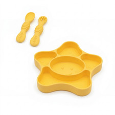 Infant Silicone Suction Plate Feeding Set with Spoon  Fork Star Shape Design