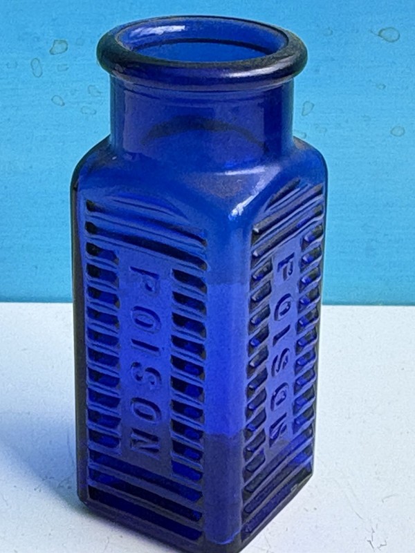 1800’s  Cobalt Blue Poison Square Bottle  3.25"