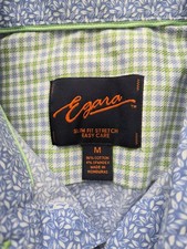 Egara Men's Blue White Leaf Print Slim Fit Stretch Long Sleeve Button-Up Shirt M