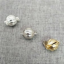 925 Sterling Silver Corrugated Magnetic Clasp Gold Plated Ball Connector 8mm