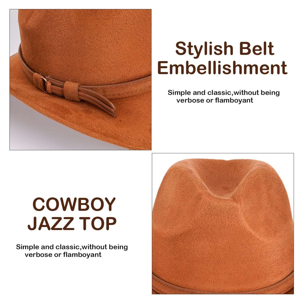 Western Wide Brim Hat and Cowgirl Belt Set, Suede and Leather, Adjustable Sizes Unisex Vintage Western Cowboy Hat, Wide Brim Wool Felt  main image 3