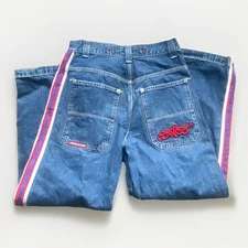 Vintage Jnco Crown Wide Leg Skater Jeans Side Stripe Size 14 Baggy 90s (28x26.5)