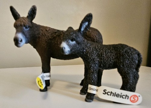 Schleich Poitou Esel Jenny und Fohlen im Ruhestand #13661 und #13686