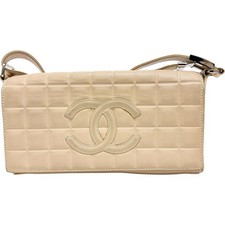 Chanel Choco Bar Lambskin Shoulder Bag Women Beige One Size