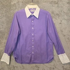 Turnbull & Asser Dress Shirt Mens Measured Size 15-45.5 Purple Herringbone