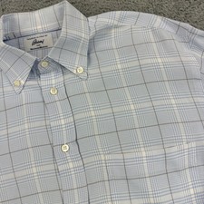 Brioni Shirt Men Large Blue White Plaid Button Down Dress Work Long Sleeve Italy