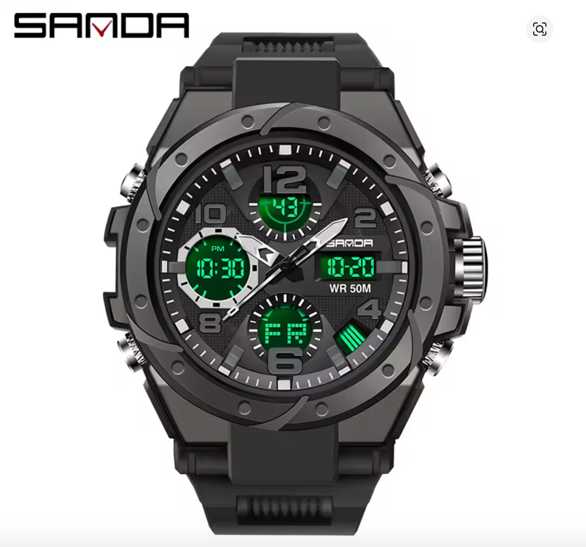 SANDA 6008 Analog Digital Men's Watch 50mm WR50M Black for sale
