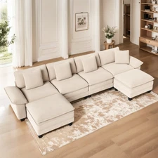 Modular Sectional Sofa U/L Shaped Corduroy Cloud Couch with Chaise and Cushion