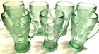 Coca Cola Vintage Vintage Set of 7 Green Heavy Glasses w/Handles Raised Logo