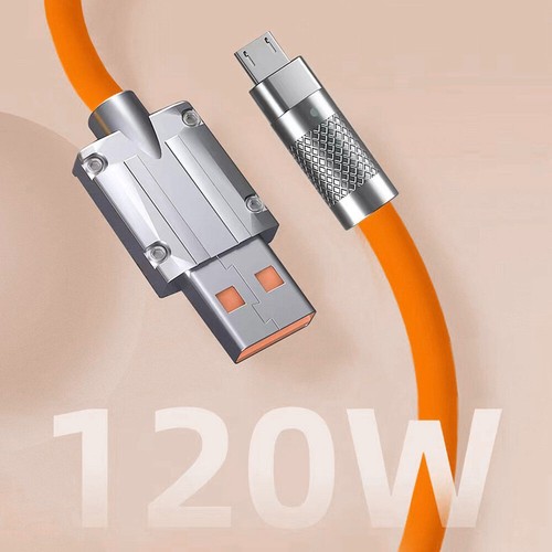 120W 6mm Bold Cord Fast Charging Cable Micro USB C iOS iPhone Metal Interface - Picture 7 of 20