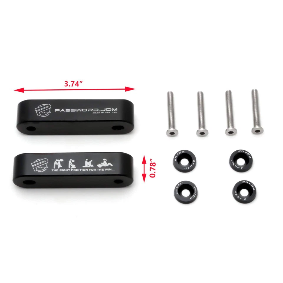 Black JDM Aluminum Billet Hood Vent Spacer Riser Kit For Honda Civic Acura - Изображение 2 из 4