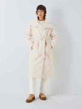 John Lewis Longline Diamond Quilted Coat, Stone, Size 12 - Rrp £129 - Bnwt