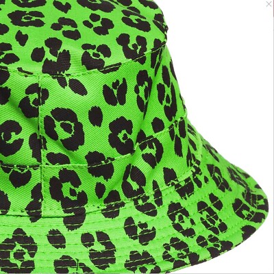 MOSCHINO KID green wide brim bucket hat w/ Leopard print size 58