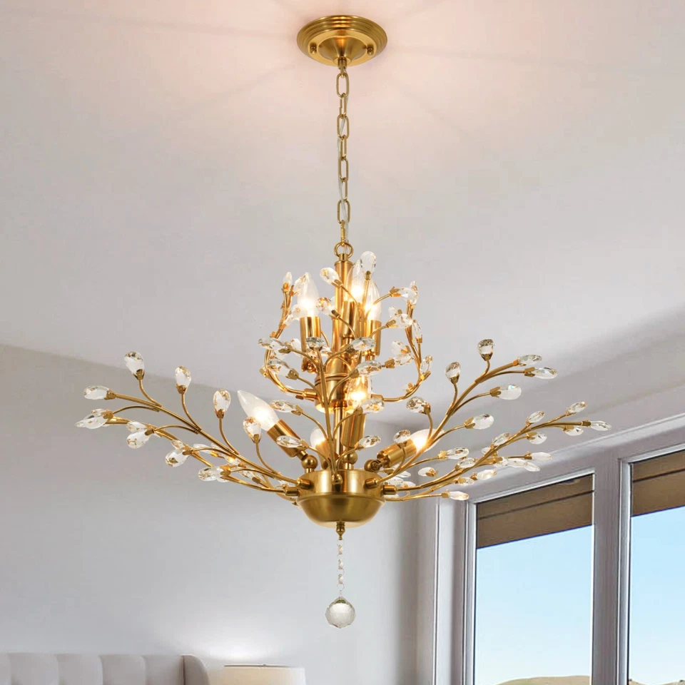 Luxury Gold Crystal Chandelier Flower Tree Pendant Lamp 7-Light Ceiling Fixtures - Image 2 of 4