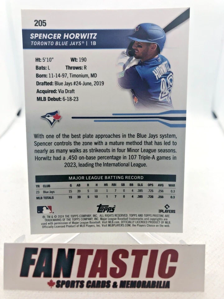 Spencer Horwitz RC 2024 Topps Pristine #205 Toronto Blue Jays Rookie - Image 2 of 2