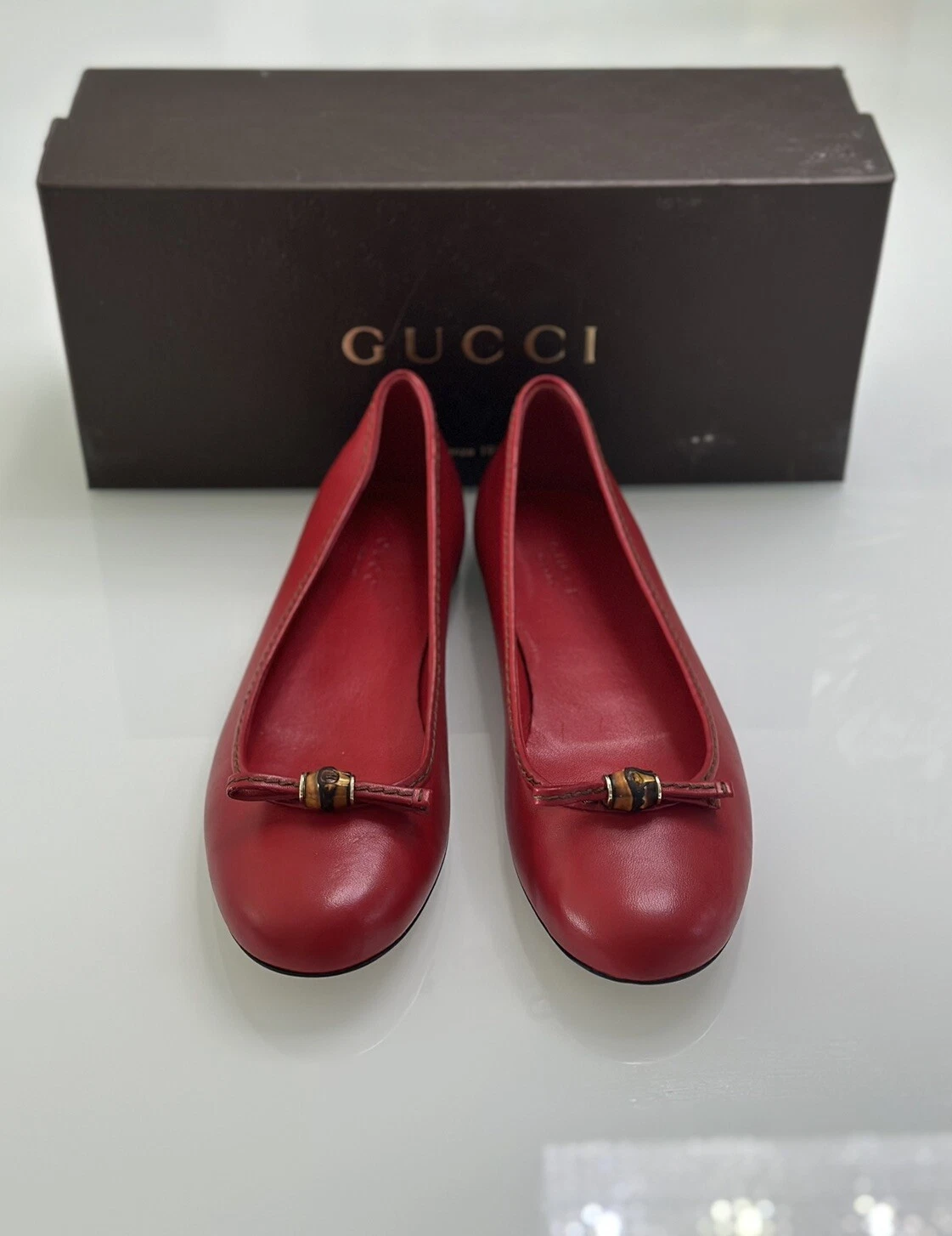 GUCCI Ballet Plats Cuir Rouge 38,5