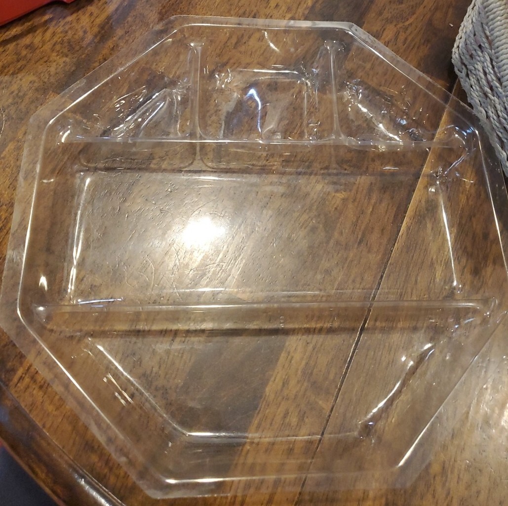 Vintage 1980s Large Octagon Sewing Box w Handle Wicker Dusty Rose/Blue Floral