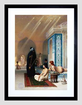 PAINTING INTERIOR STUDY GEROME POOL HAREM BLACK FRAMED ART PRINT B12X3831