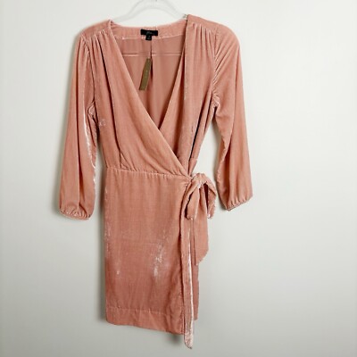 j crew pink velvet dress J Crew Dress Women 18 Pink Velour Velvet Faux Wrap Elastic Waist Casual Career