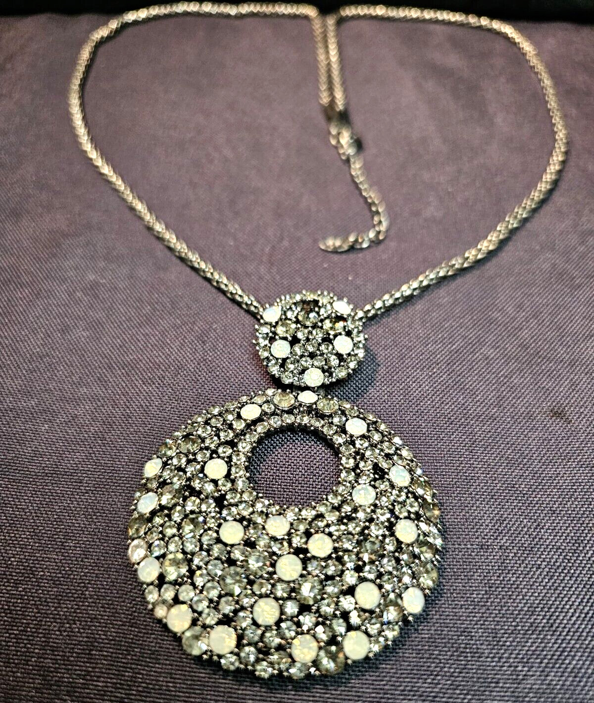 KF Statement Necklace Double Circle Rhinestones C… - image 5