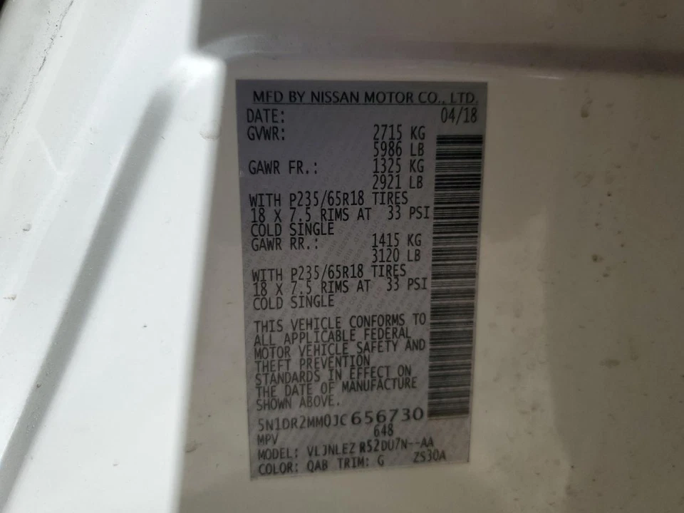 Conjunto de puerta trasera izquierda usado lado trasero se adapta a: Nissan Pathfinder 2018 eléctrico sin Foto 3 de 4