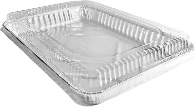 Handi-Foil 1/4-Size Quarter Sheet Cake Aluminum Pan w/Clear Low Dome Lid 10/PK