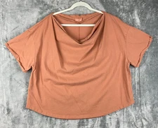 Nuuds Top Size XL Tan Boxy Cowl Neck Tee Shirt 100% Cotton Cropped Oversized