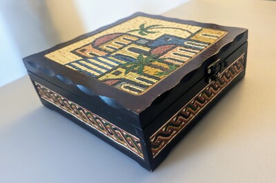 Vintage Handmade Mosaic Decorated Multipurpose Large Wooden Box 9.25''x9.25''x3''