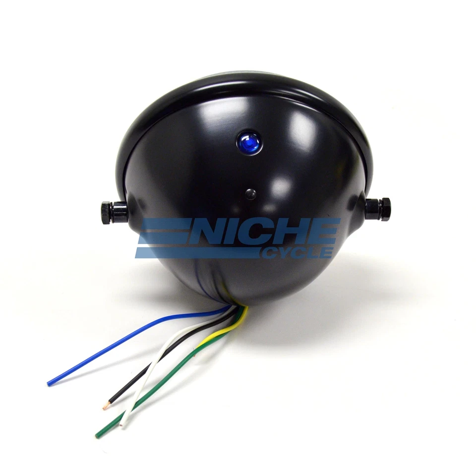 Bates Style 5.75 Satin Black Side Mount Headlight Blue Dot Chopper 5-3/4 - Image 4 of 4