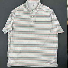 Hickey Freeman Golf Polo Shirt Mens 2XL White Striped Performance Short Sleeve