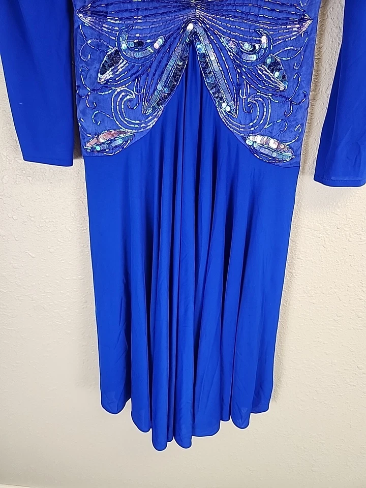 Винтажный Casadei синий бисером блестками чистый платье размер 6 - Изображение 4 из 4