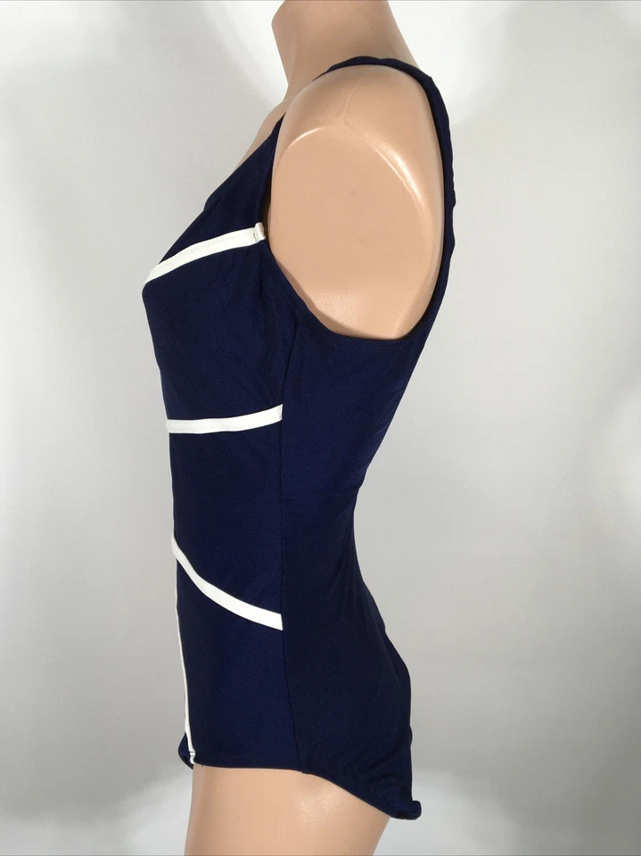 Vintage 90s One Piece Bathing SwimSuit Longitude Black White Striped Size 12 - Image 4 of 4