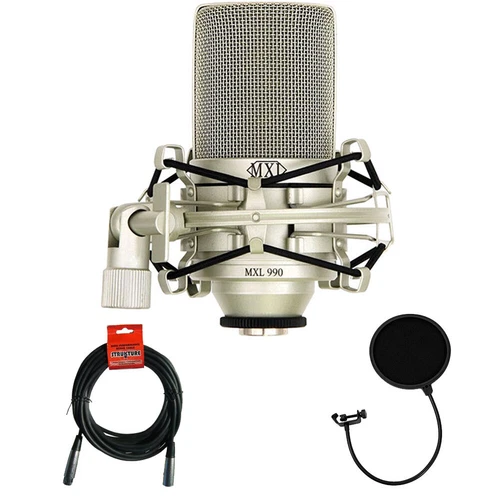 MXL 990 Large-Diaphragm Condenser Mic  Bundle with Pop Filter & XLR Cable