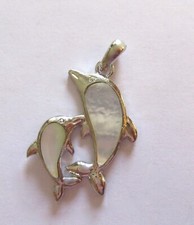 Fashion Pendant- Two Dolphins- Parent and Baby- Mother of Pearl-silver color