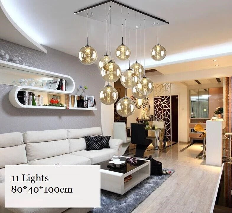 Moderna lámpara colgante de bola de vidrio para dormitorio LED cristal luz de techo barra tipo loft Foto 3 de 4