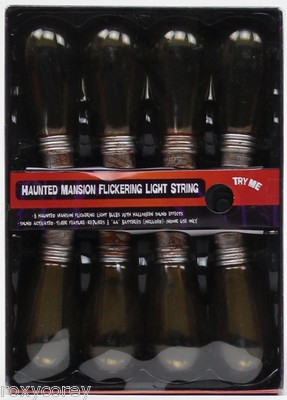 8 Haunted Mansion Flickering Light String w/Halloween Sounds Indoor Use NIB