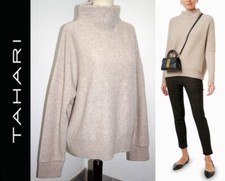 TAHARI Boiled Lofty 100 2PLY Cashmere Mock Neck Sweater Ultra Soft in Sand sz M