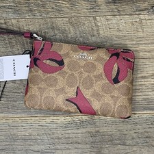 Coach Corner Zip Wristlet In Signature Canvas With Bow Print CZ440   New
