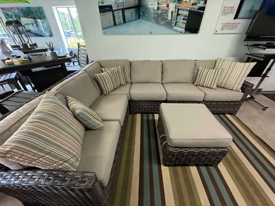 North Cape 5 Piece Lakeside Sectional Set w/ Ottoman - Cast Ash Cushions DISPLAY