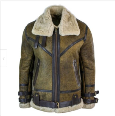 Men's Brown B3 RAF Flight Bomber Aviator Real Sheepskin Shearling Leather Jacket