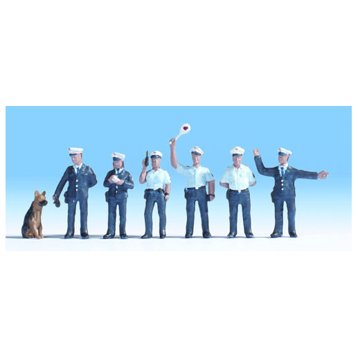 NOCH 15091 German Police (6) Blue Uniform And Dog Figure Set OO Gauge