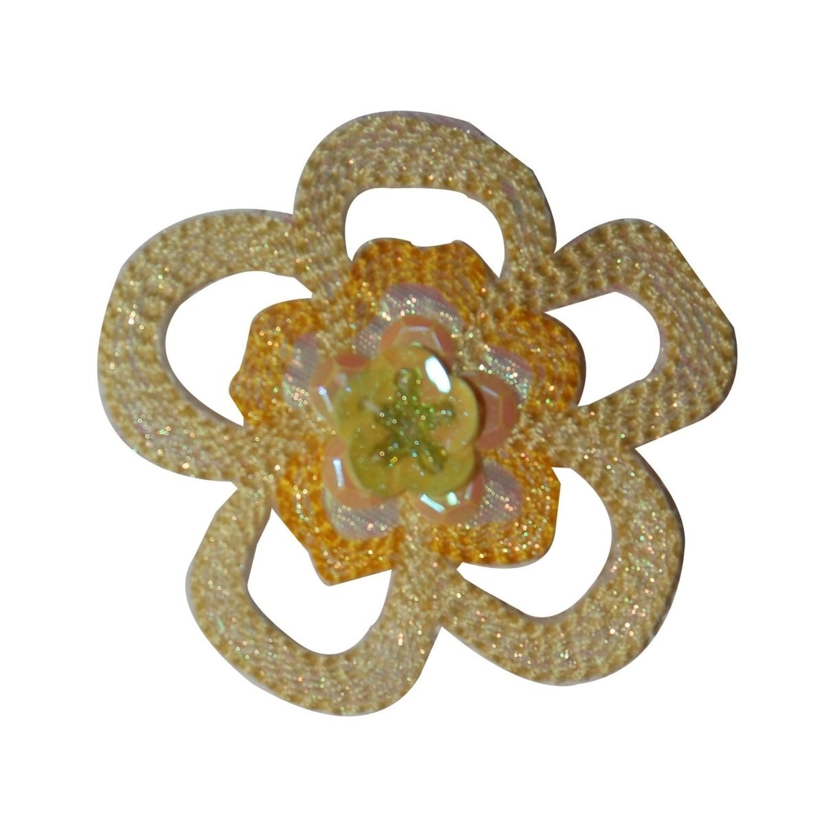 ID 6105 Sequin Flower Blossom Patch Beaded Bloom Embroidered Iron