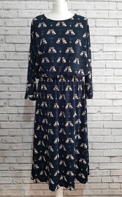 Monki Dog Plants Print Spotted Batwing Midi Dress Size L 12 14 16  UK