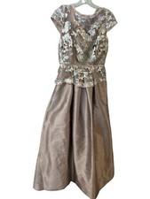 Adrianna Papell Purple Formal Gown Dress Illusion Cap Sleeve Peplum Floral 2