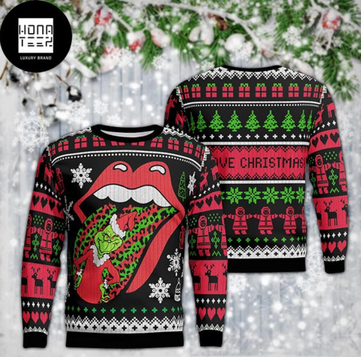 Rolling Stones X funny character 2024 Funny Ugly Christmas Sweater