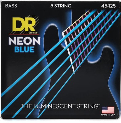 DR Strings NEON Electric Bass Guitar Strings - .045-.125 Medium, Blue