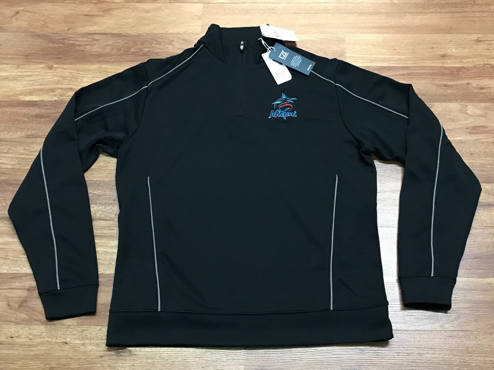 MENS S NEW Cutter & Buck MLB  Miami Marlins Baseball DryTec Quarter-Zip Pullover