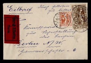 DR WHO 1921 POLAND UPPER SILESIA SPECIAL DELIVERY ZABORZE TO GERMANY R98219