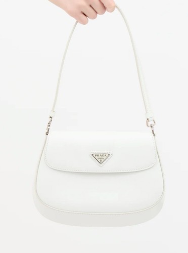 Prada white brushed leather small Cleo shoulder bag In White