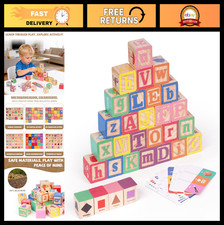 30 PCS Wooden ABC Building Blocks Set - Montessori Alphabet  Number Learning To